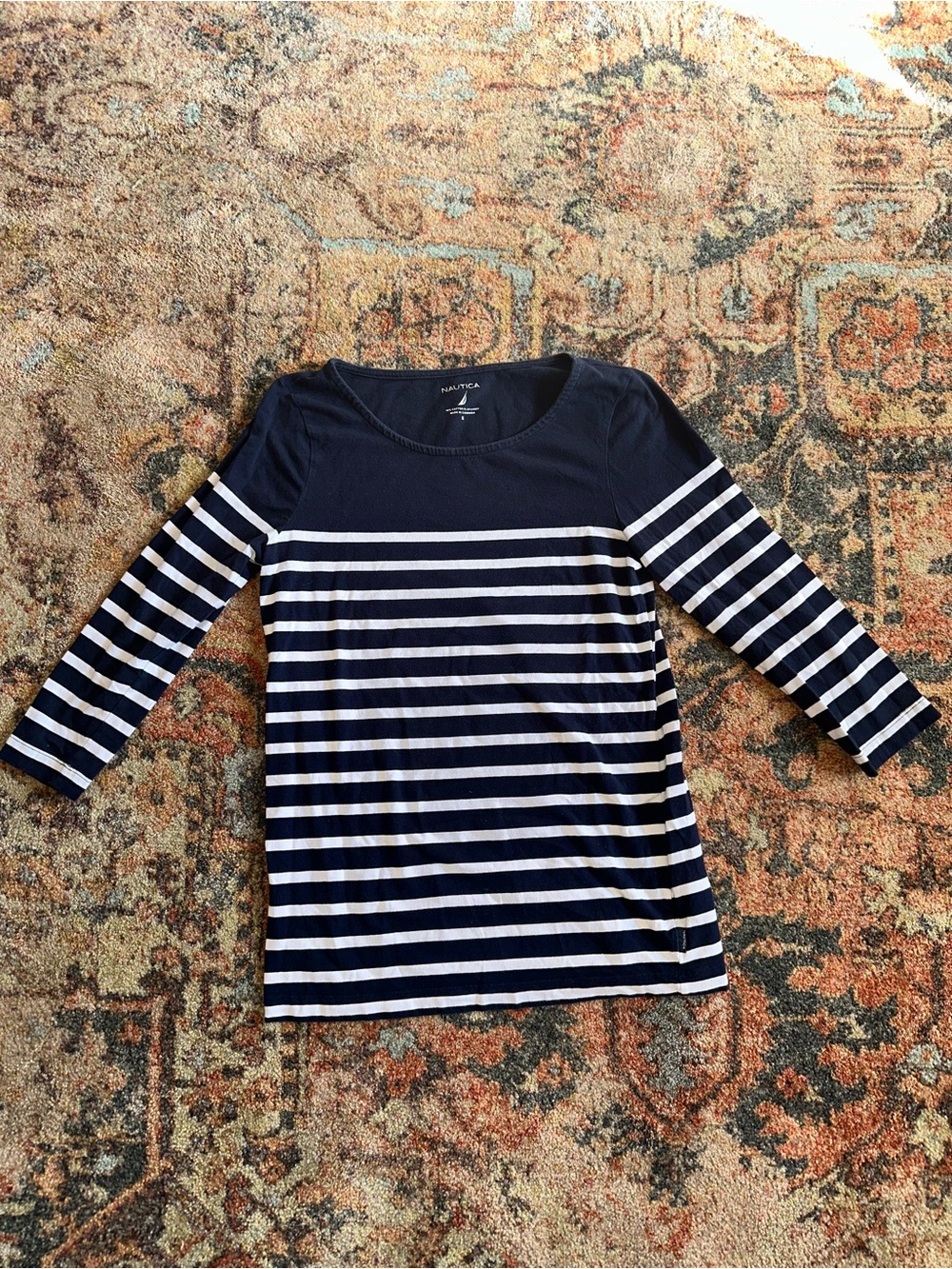 Nautica Navy and White Striped Long-Sleeve Top